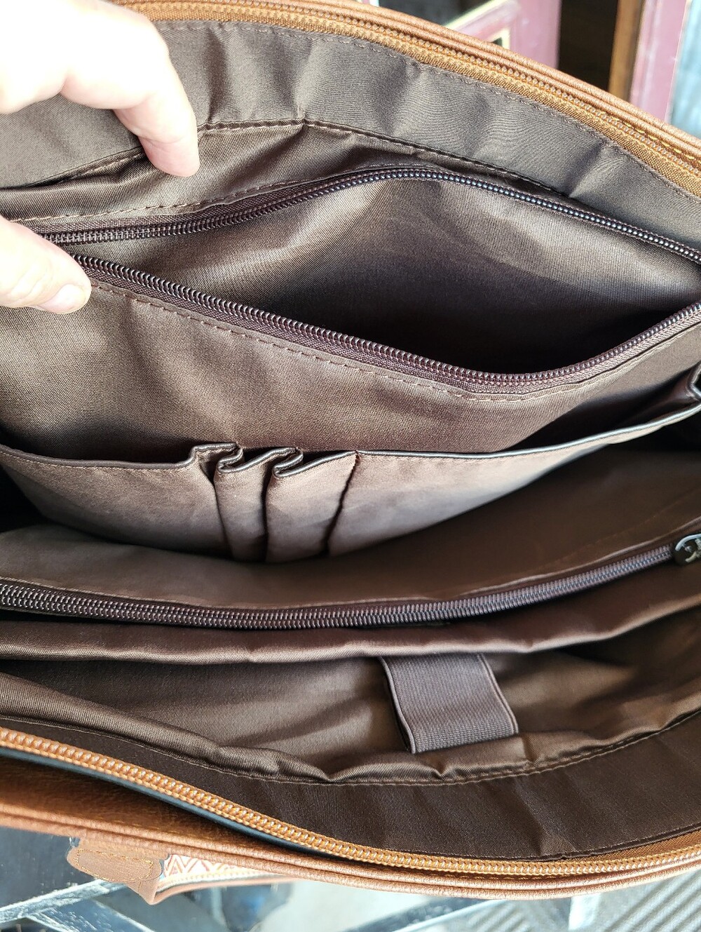 Fadeon Brown Quilted Soft Faux Leather Extra Large Laptop Tote With Strap. - Picture 15 of 16